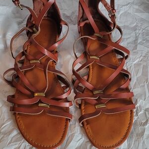 Universal Thread Brown Faux Leather Gladiator Sandal Metal Accents Sz 11